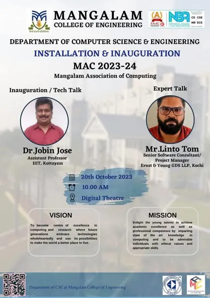 Mangalam Association of Computing MAC 2023-24 installation and inauguration poster