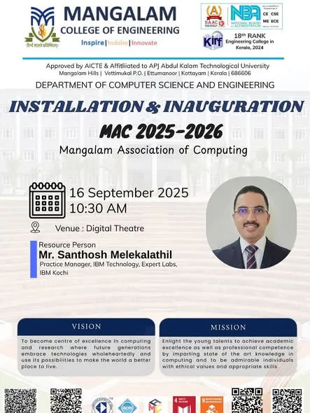 Mangalam Association of Computing MAC 2025-26 installation and inauguration poster